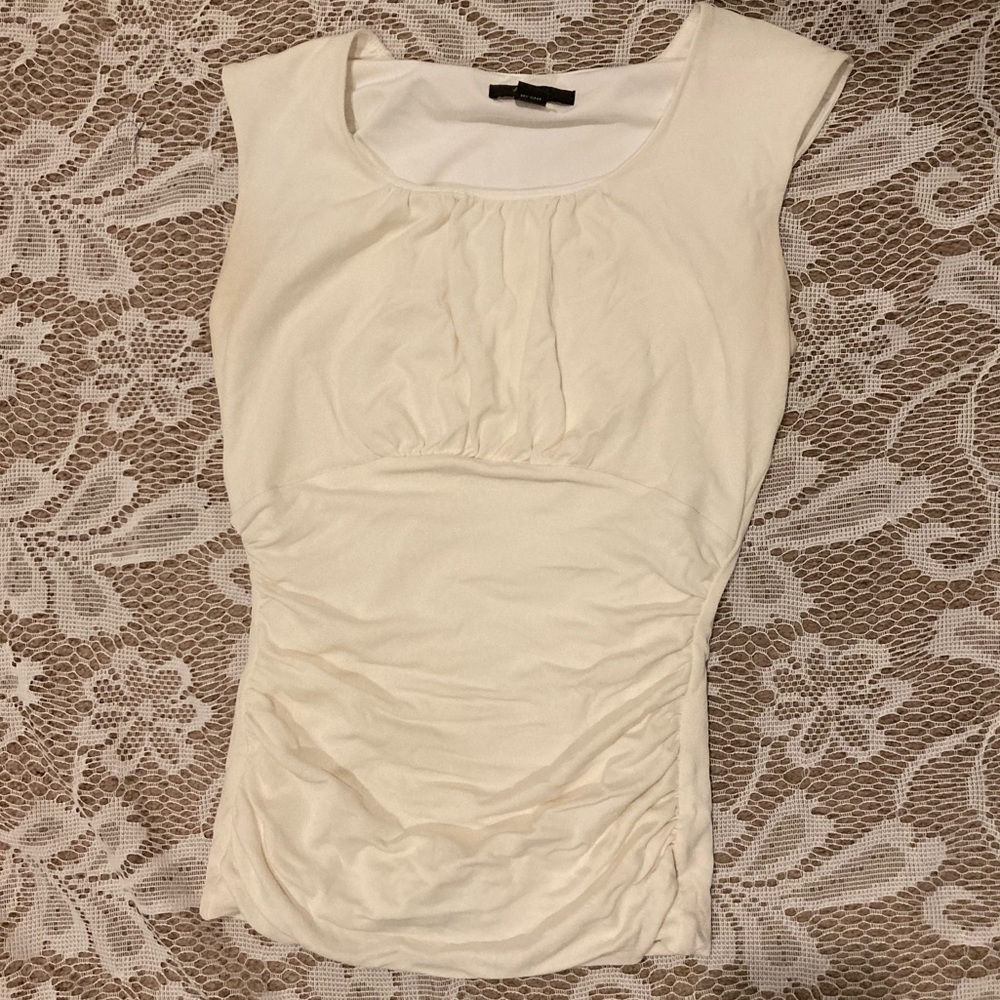 Alfanti Petite White Blouse/Tank Top. Light Sweat Stains on Underarms.